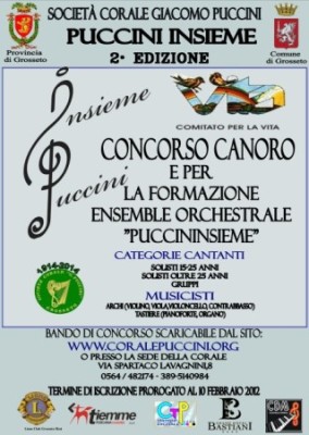 Proroga del termine di iscrizione al Concorso canoro Puccininsieme per il Comitato per la Vita Grosseto al 3 marzo 2012