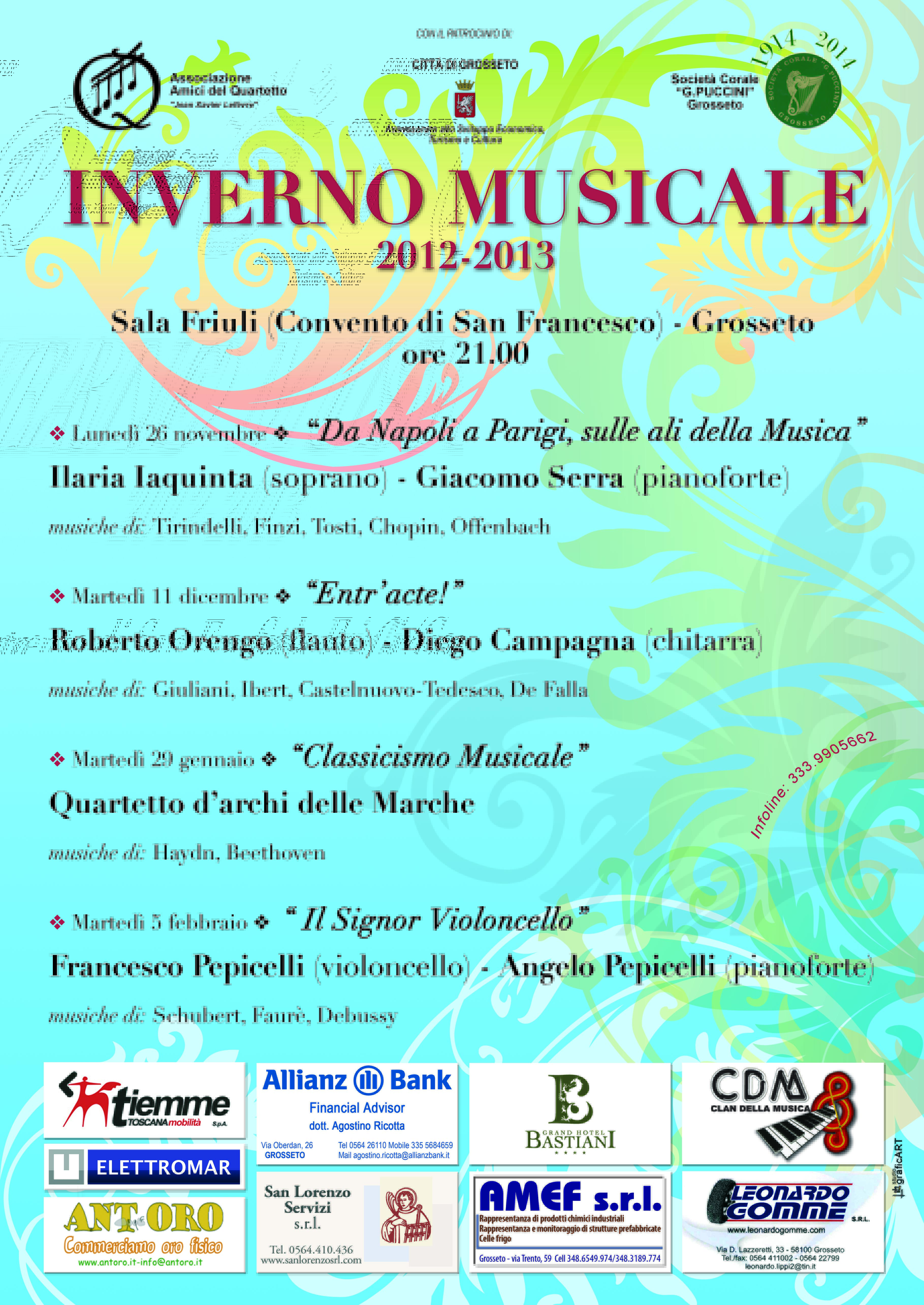 Rassegna “Inverno Musicale” – Ciclo di concerti organizzati dall’Associazione Amici del Quartetto e dalla Soc. Corale G.Puccini Grosseto