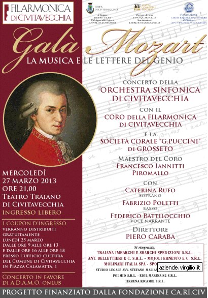 Mercoledì 27 marzo ore 21, Teatro Traiano Civitavecchia: Galà Mozart