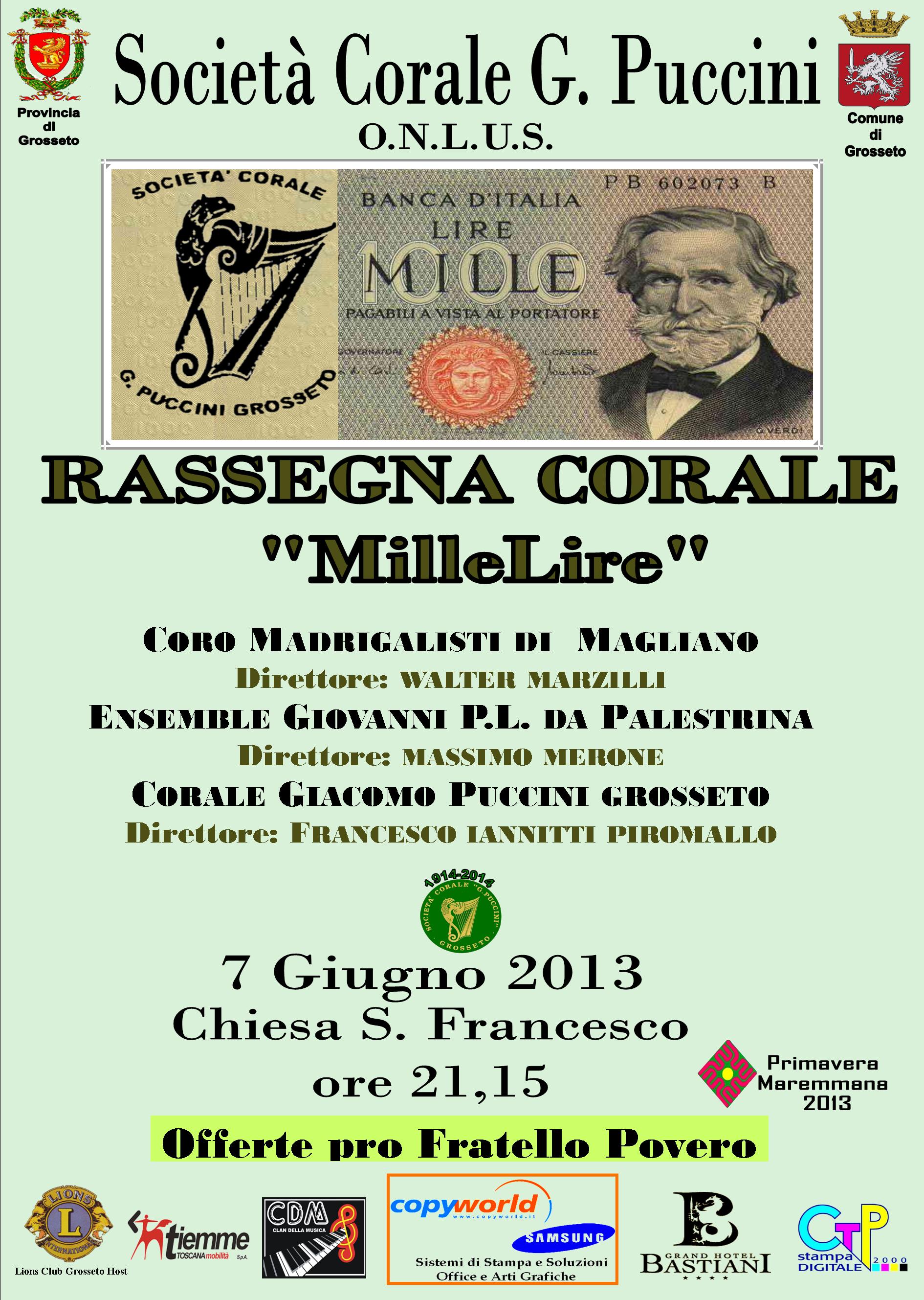 Rassegna Corale “MilleLire”: Chiesa S.Francesco a Grosseto, venerdì 7 giugno ore 21:15