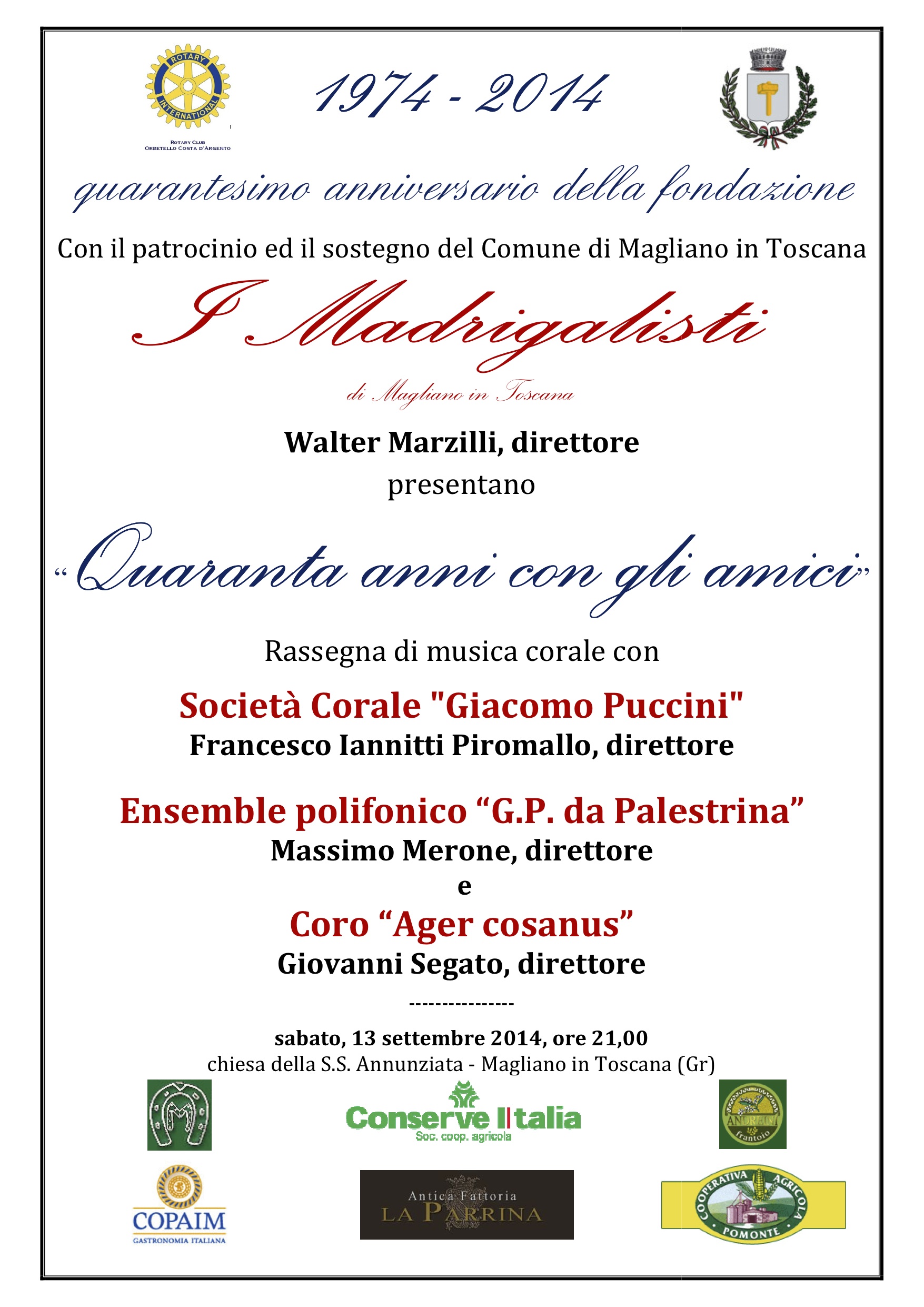 “Quarantanni con gli amici” – Rassegna di musica corale per il 40° anniversario de I Madrigalisti di Magliano