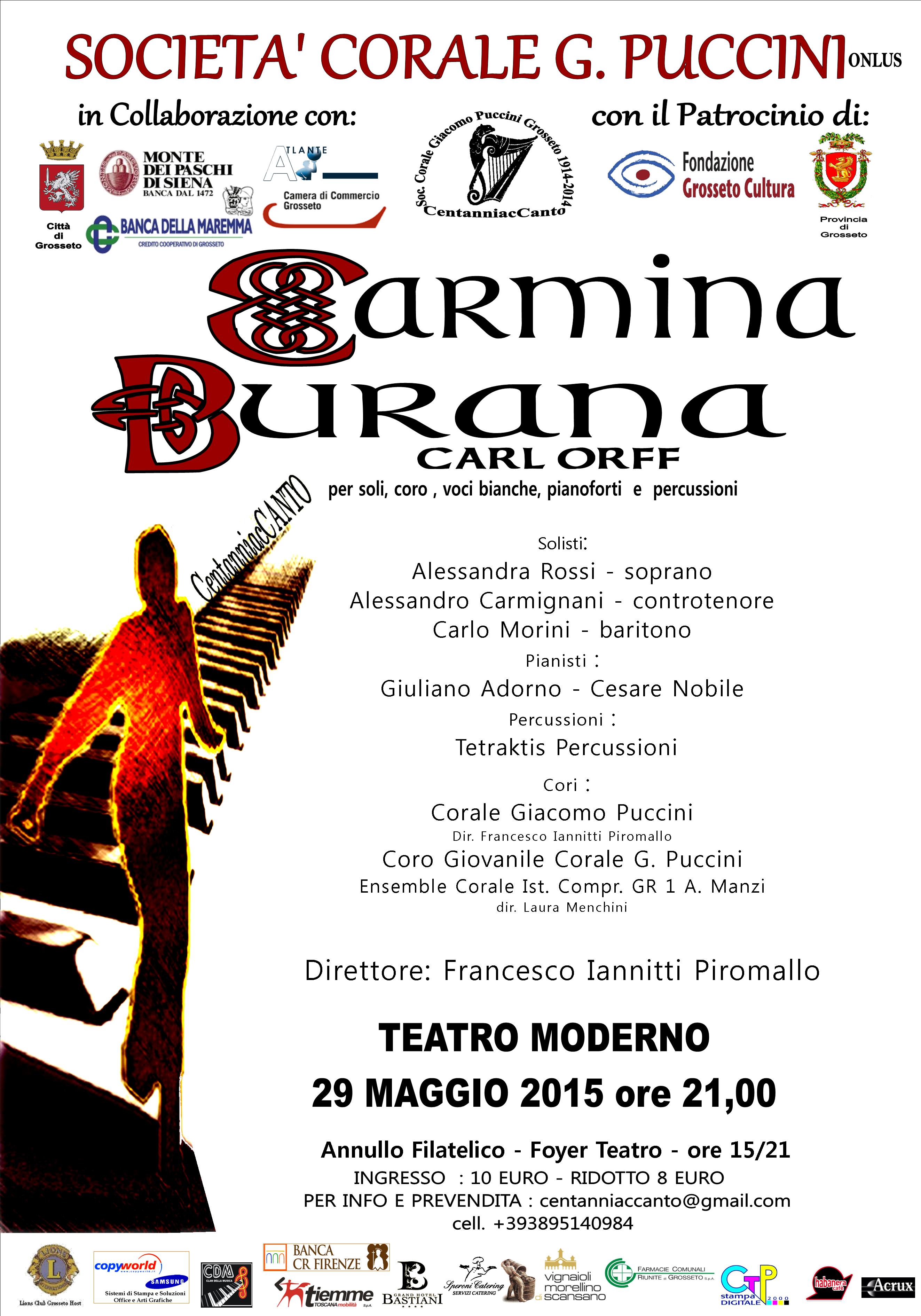 “Carmina Burana” ​di Carl Orff, per soli, coro, voci bianche, pianoforti e percussioni – Teatro Moderno, Grosseto, 29/5/2015 ore 21