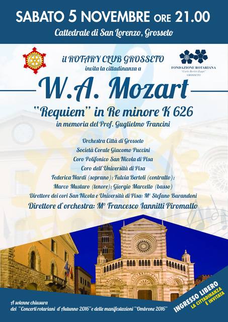 Requiem K 626 di W.A.Mozart in memoria del Prof. Guglielmo Francini, Cattedrale San Lorenzo, sabato 5 novembre ore 21