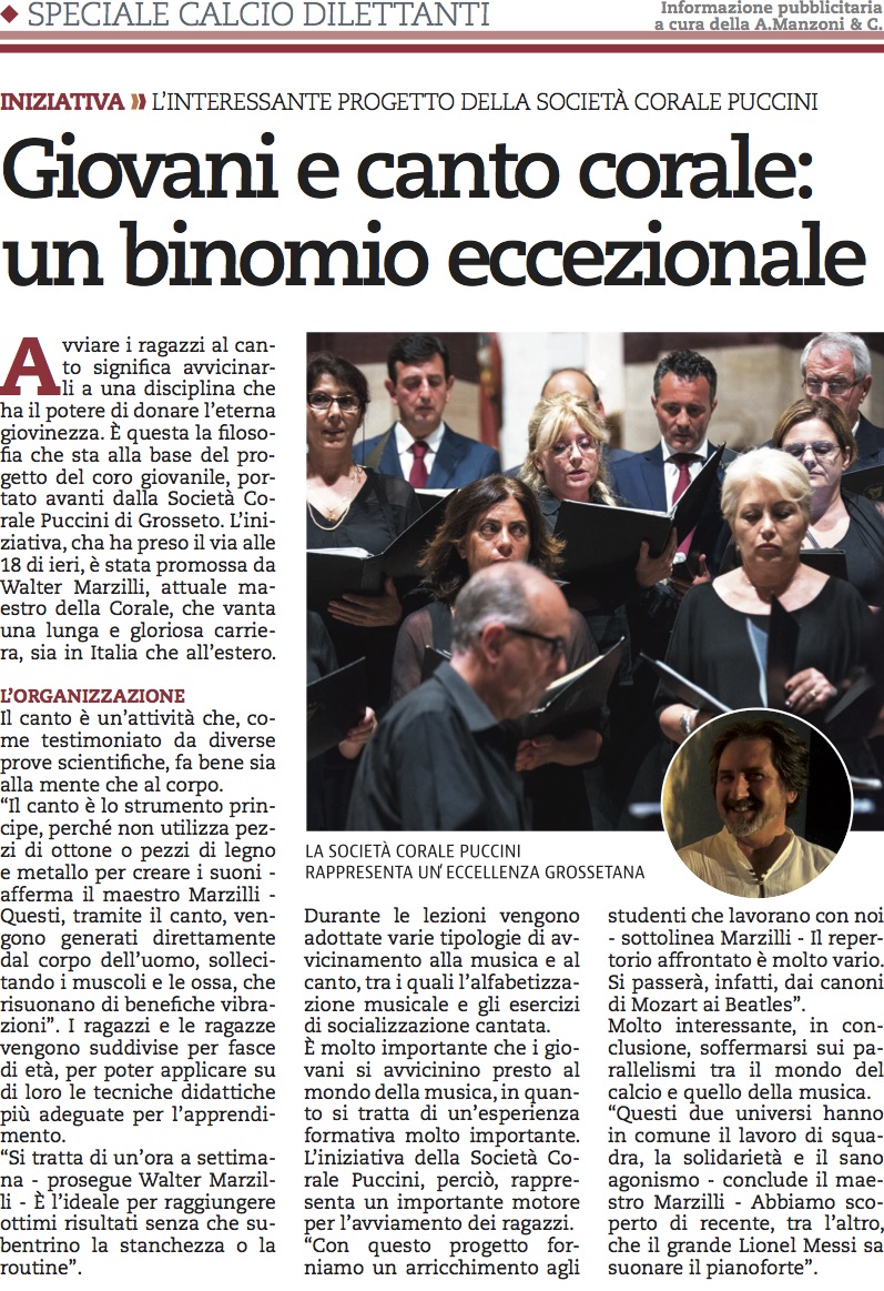 Prove Cori Giovanili: lunedì ore 18:30 – Audizioni adulti